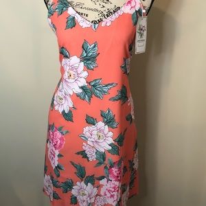Orange Flowered Spaghetti Strap Dress Sz S
